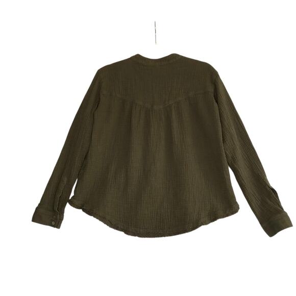 FREE PEOPLE Changing Horizons V Neck Top Sz S Olive Green Gauze Oversize Boho - Picture 3 of 11